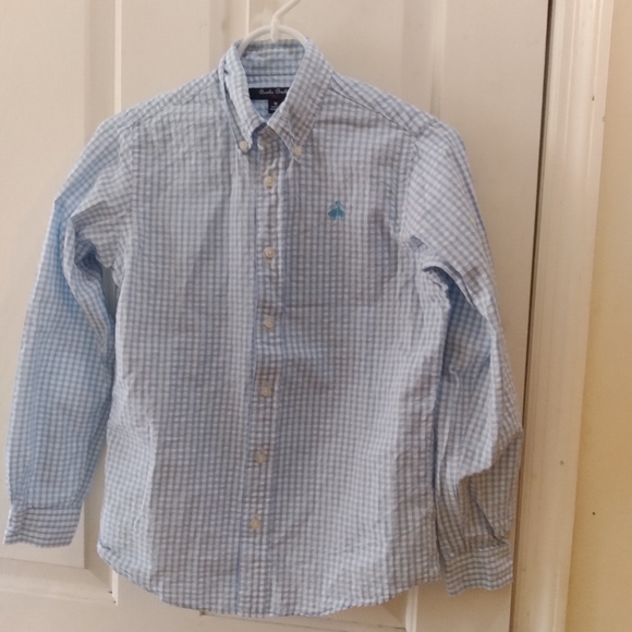 Brooks Brothers blue & white seersucker checked button down shirt sz M - Picture 3 of 7